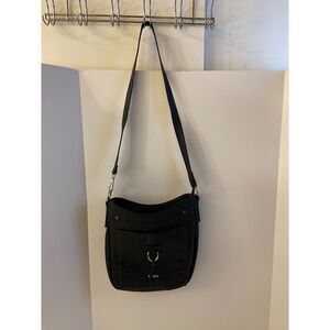 Rosetti Black Faux Leather Crossbody Flowers multi-pockets 12x11"